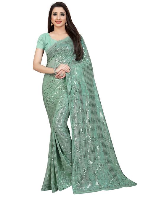 sage green embroidered saree - 20054949 - Very Small Image - 1