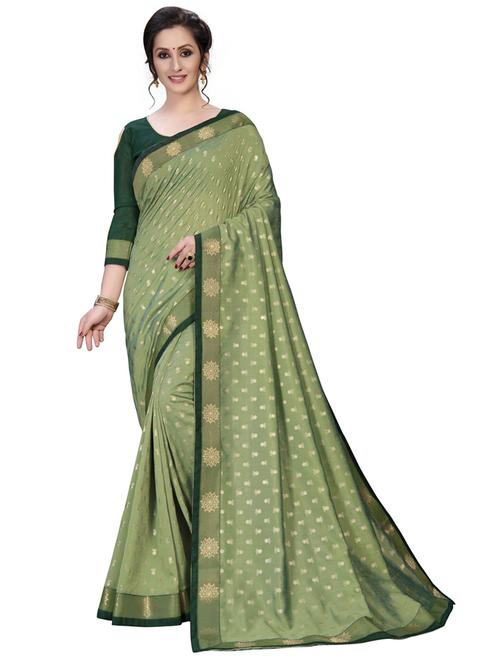 olive green printed saree - 20054970 - Very Small Image - 1