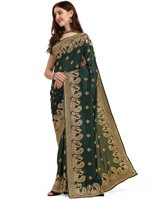 dark green embroidered saree - 20054982 - Very Small Image - 1