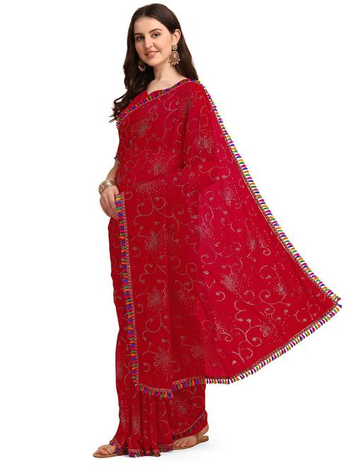red printed saree with blouse - 20054984 - Very Small Image - 1