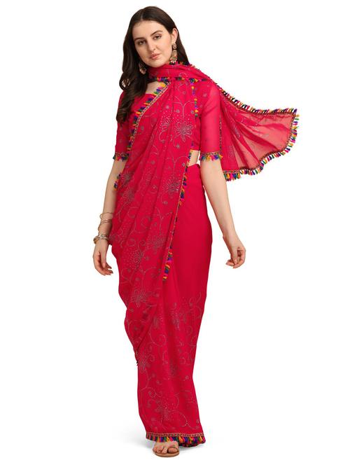 pink printed saree with blouse - 20054985 - Very Small Image - 1