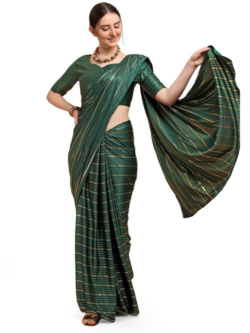 dark green silk blend printed saree with blouse - 20055001 - Very Small Image - 1