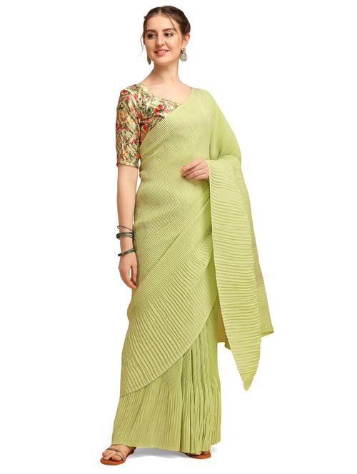 light green satin plain saree - 20055011 - Very Small Image - 1
