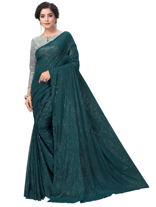 teal green printed saree with blouse - 20055015 - Very Small Image - 1