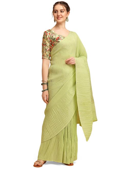 light green plain saree with blouse - 20055019 - Very Small Image - 1