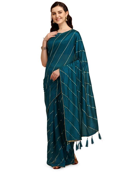 teal woven saree - 20055054 - Very Small Image - 1
