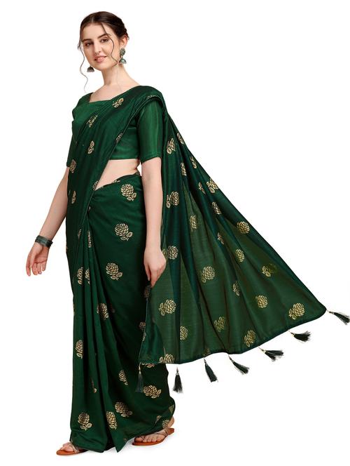 dark green woven saree with blouse - 20055061 - Very Small Image - 1
