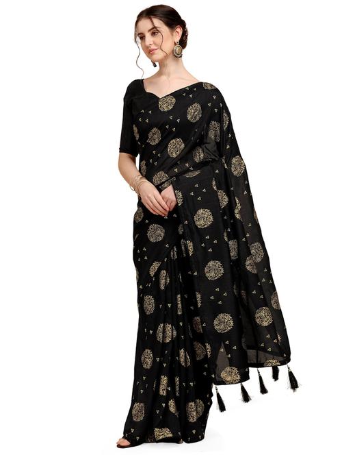 black satin saree with blouse - 20055065 - Very Small Image - 1