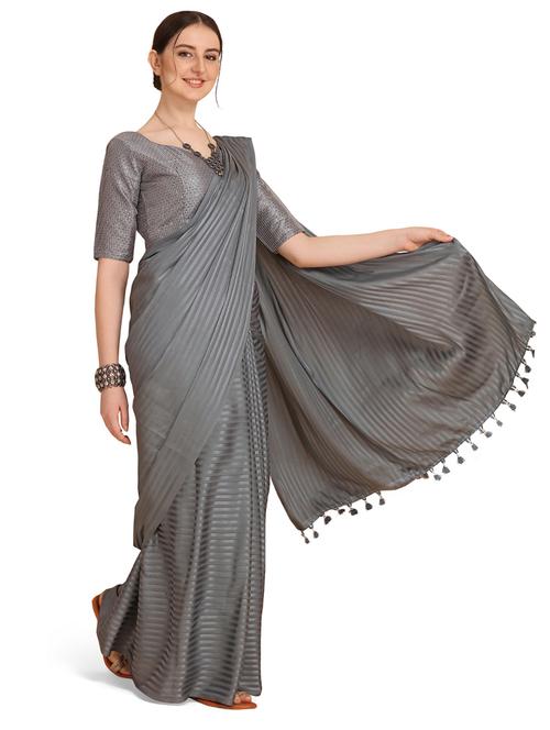 grey silk saree - 20055070 - Very Small Image - 1