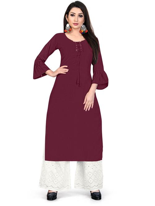 brown viscose straight kurta - 20055074 - Very Small Image - 1