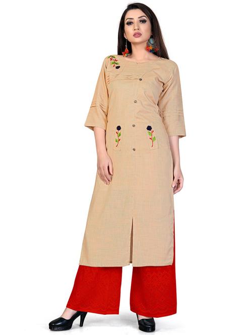 beige viscose straight kurta - 20055082 - Very Small Image - 1