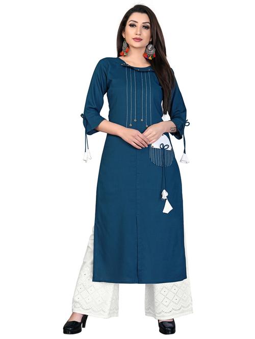 blue viscose straight kurta - 20055086 - Very Small Image - 1