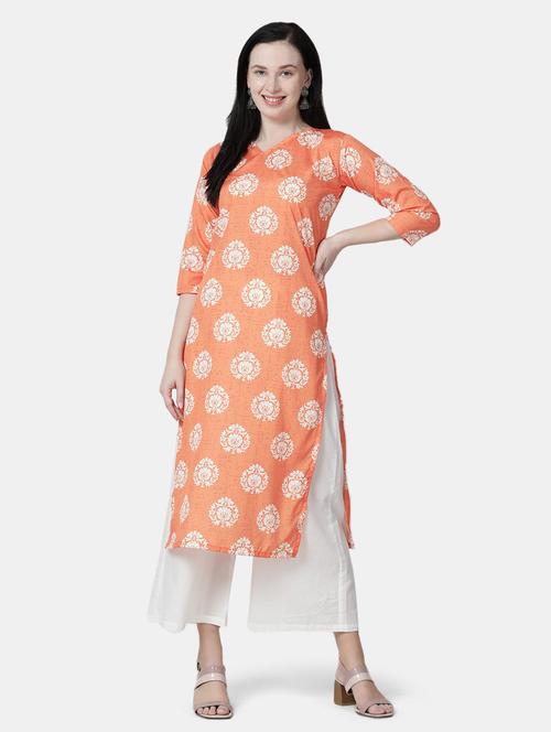 orange crepe straight kurta - 20055102 - Very Small Image - 1