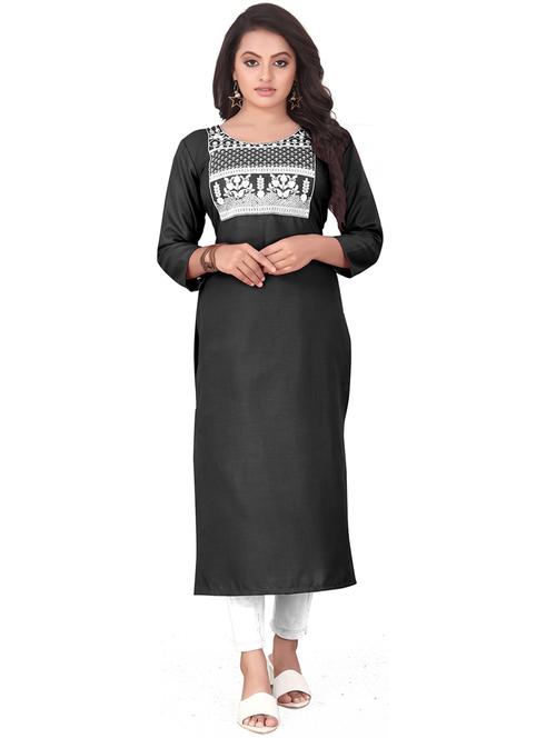 black cotton blend straight kurta - 20055120 - Very Small Image - 1