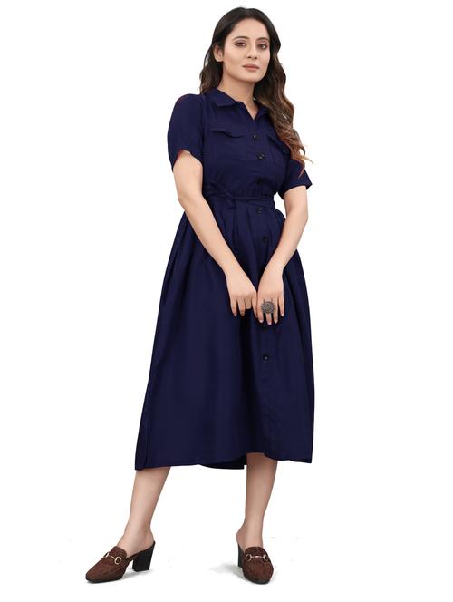 dark blue crepe a-line dress - 20055146 - Very Small Image - 1