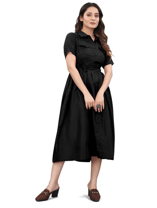 black crepe aline dress - 20055149 - Very Small Image - 1