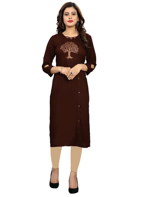 brown viscose straight kurta - 20055153 - Very Small Image - 1