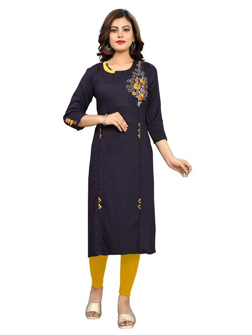 black viscose straight kurta - 20055156 - Very Small Image - 1