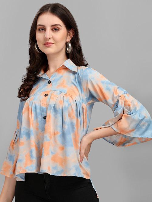 multi color polyester peasant top - 20055171 - Very Small Image - 1