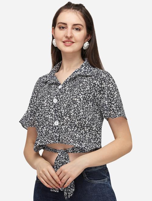 black polyester crop top - 20055181 - Very Small Image - 1