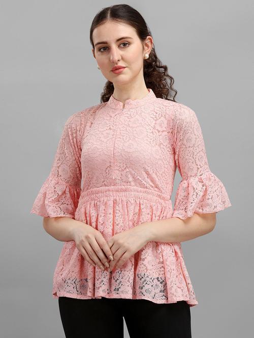 pink raschel knit peplum top - 20055195 - Very Small Image - 1