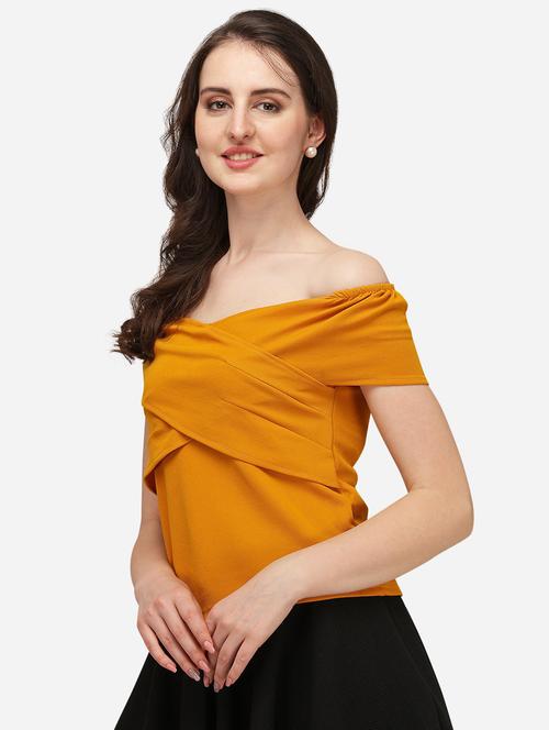 yellow solid off-shoulder regular top - 20055203 - Very Small Image - 1