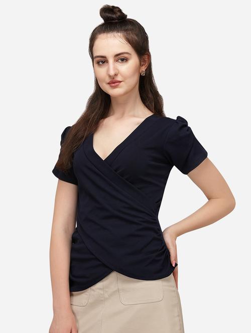 navy blue polyester wrap top - 20055214 - Very Small Image - 1