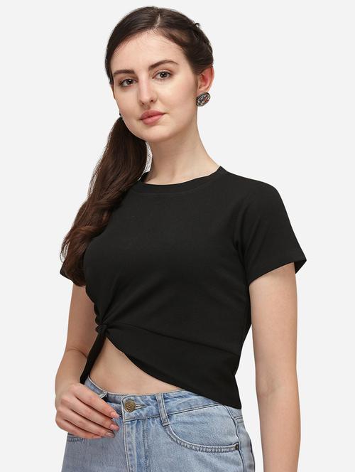 black round neck half sleeve crop top - 20055236 - Very Small Image - 1