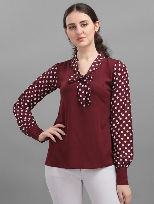 maroon cotton blend regular top - 20055260 - Very Small Image - 1