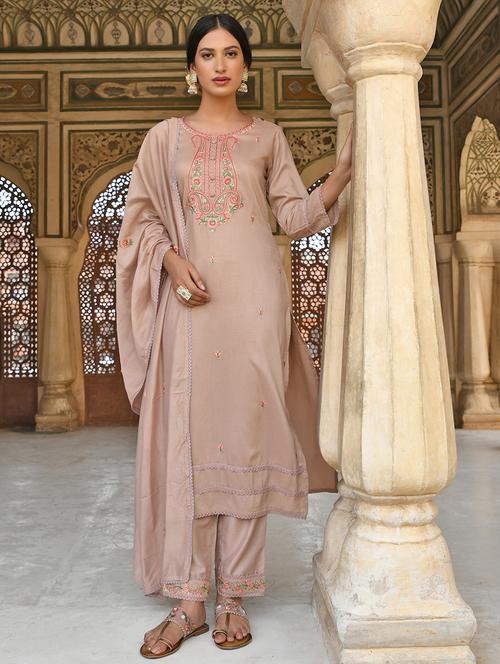 embroidered kurta pant set with dupatta - 20055555 - Very Small Image - 1