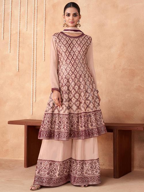 embroidered semi-stitched palazzo suit set - 20055576 - Very Small Image - 1