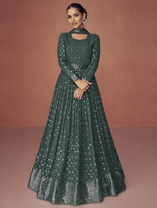 embroidered semi-stitched anarkali suit set - 20055594 - Very Small Image - 1