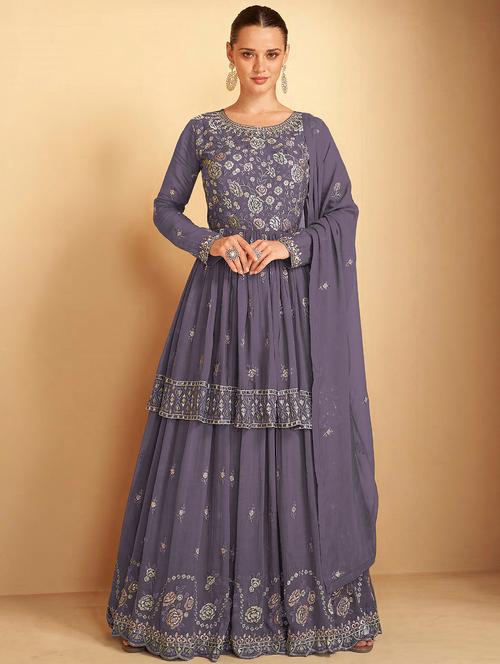 embroidered semi-stitched sharara suit set - 20055613 - Very Small Image - 1