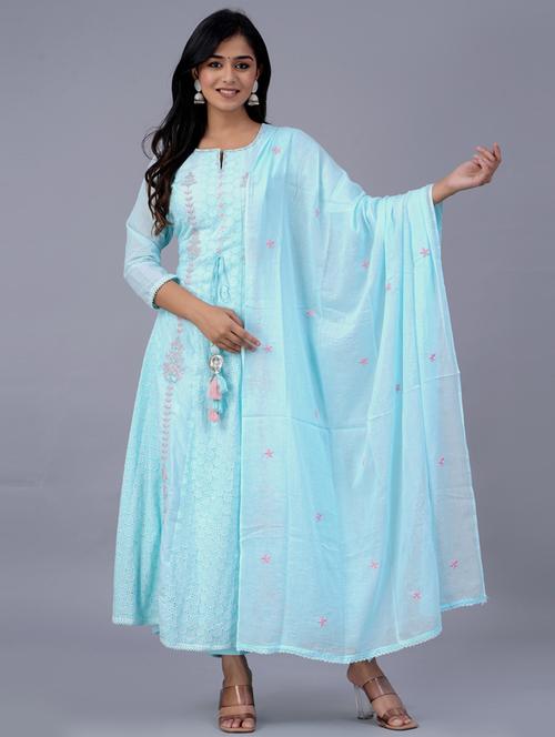 embroidered flared kurta pant set with dupatta - 20055671 - Very Small Image - 1