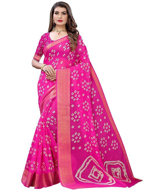pink cotton blend bandhani saree with blouse - 20055952 - Very Small Image - 1
