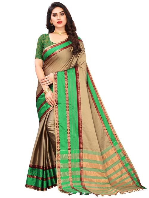 cream cotton silk saree - 20055959 - Very Small Image - 1