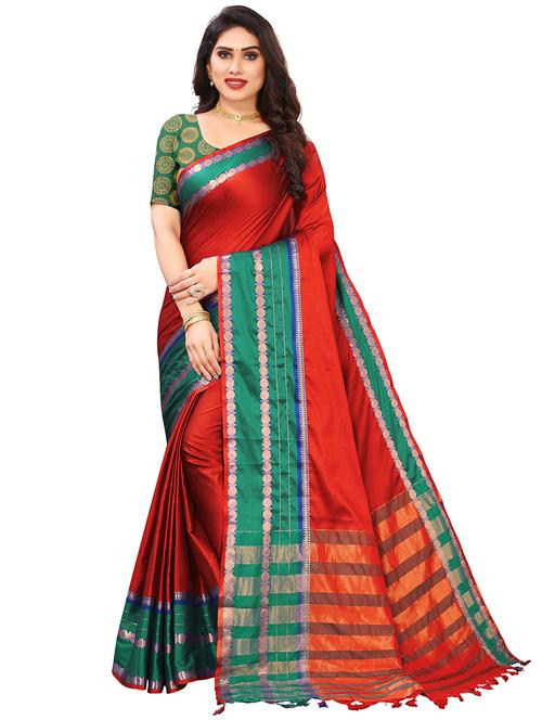 red cotton silk saree - 20055960 - Very Small Image - 1