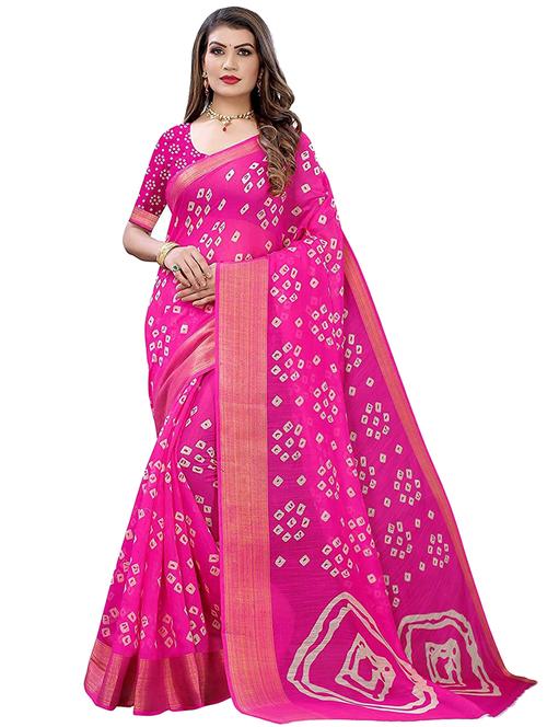 pink bandhani saree with blouse - 20056060 - Very Small Image - 1