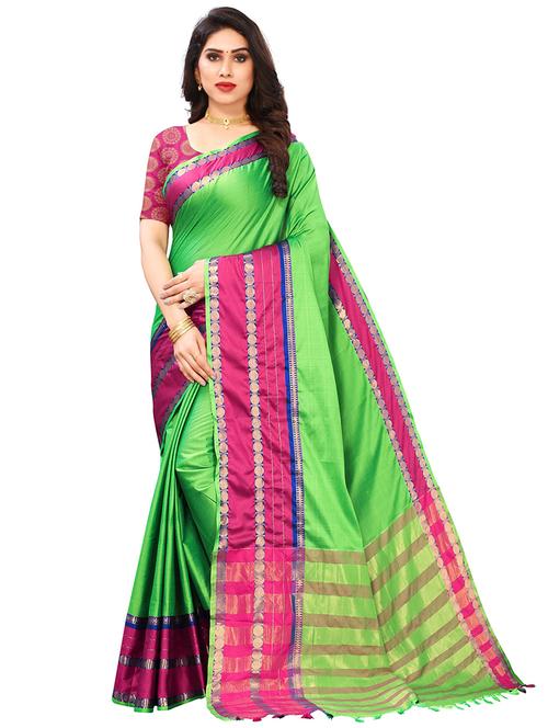 green cotton silk saree - 20056063 - Very Small Image - 1