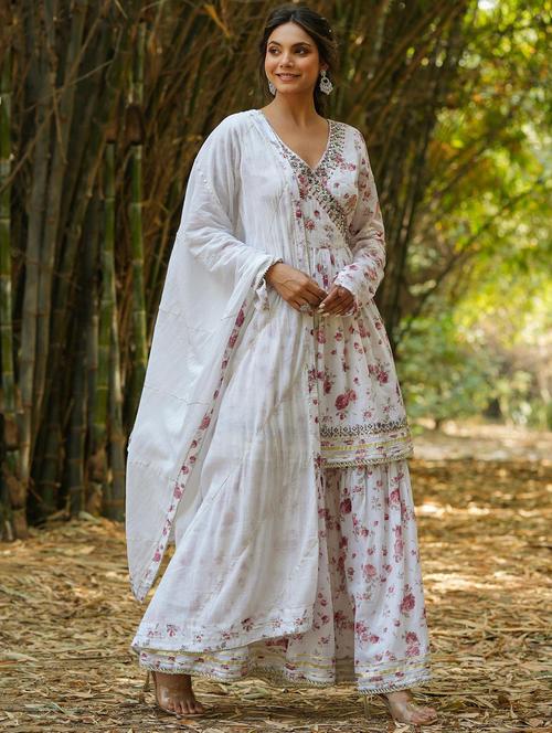 v neck kurta sharara set with dupatta - 20056192 - Very Small Image - 1