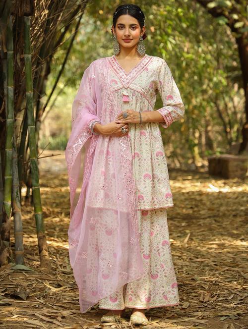 v neck kurta sharara set with dupatta - 20056201 - Very Small Image - 1