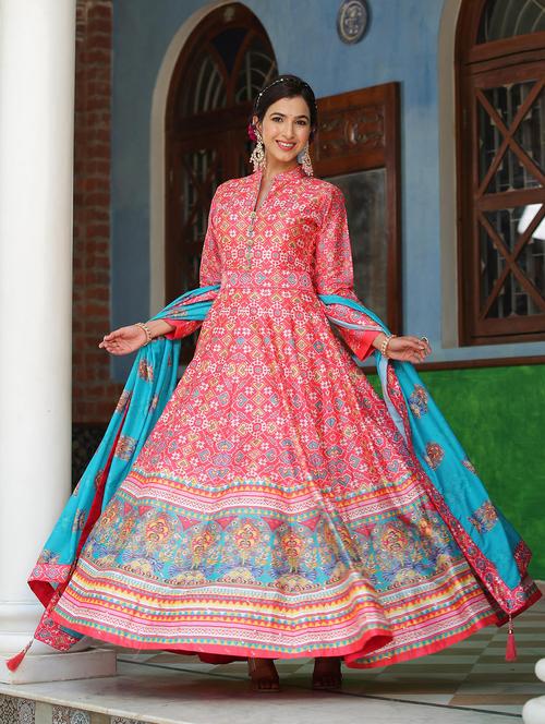 printed anarkali ethnic gown with dupatta - 20056522 - Very Small Image - 1