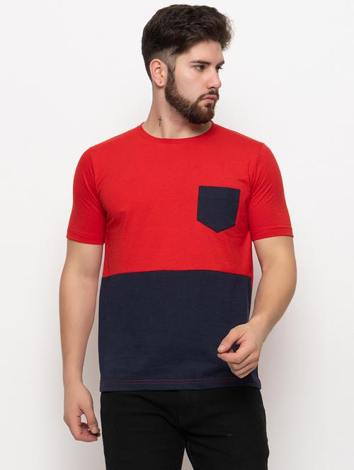 red color block regular t-shirt - 20058161 - Very Small Image - 1