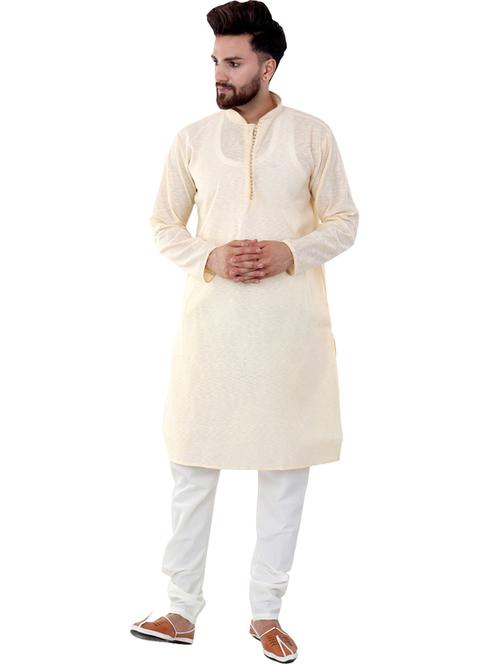 yellow cotton blend kurta pyjama ethnic wear set - 20058507 - Very Small Image - 1