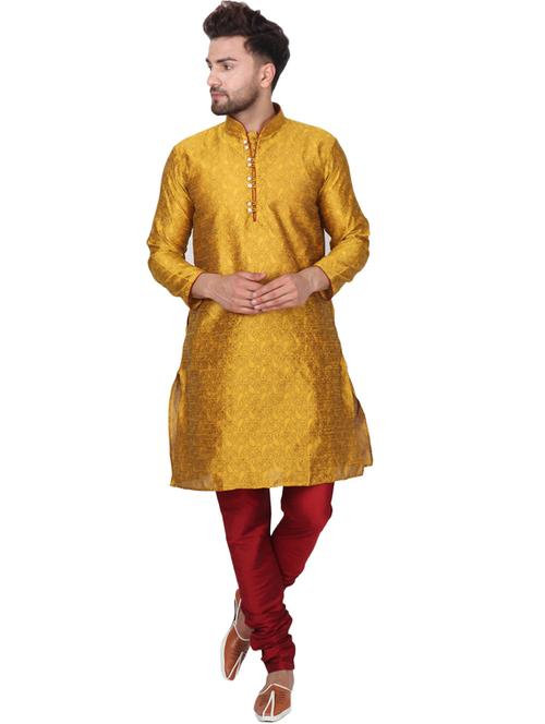 mustard cotton silk kurta pyjama ethnic wear set - 20058524 - Very Small Image - 1