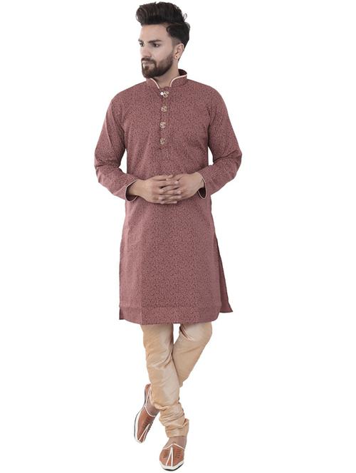 maroon cotton silk kurta pyjama ethnic wear set - 20058539 - Very Small Image - 1