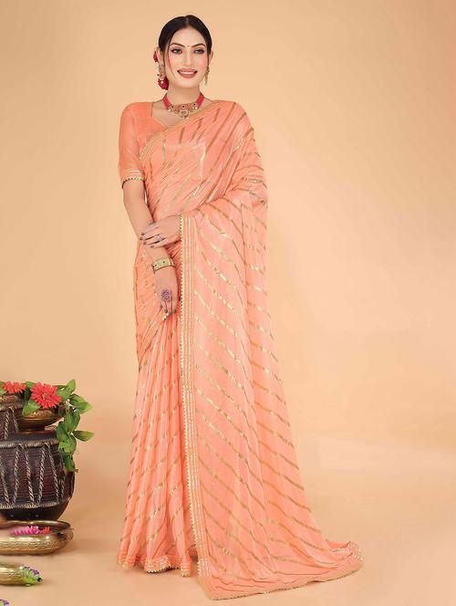 orange stripes saree with blouse - 20058660 - Very Small Image - 1