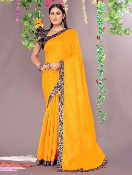 women's solid yellow colored saree with blouse - 20058675 - Very Small Image - 1