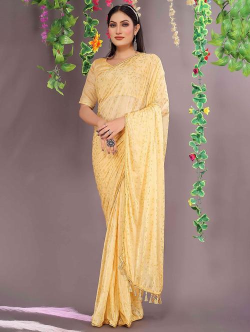 women's printed yellow colored saree with blouse - 20058742 - Very Small Image - 1