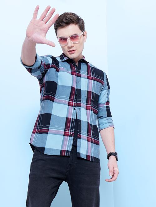 camisa mens check print casual shirt - 20059100 - Very Small Image - 1